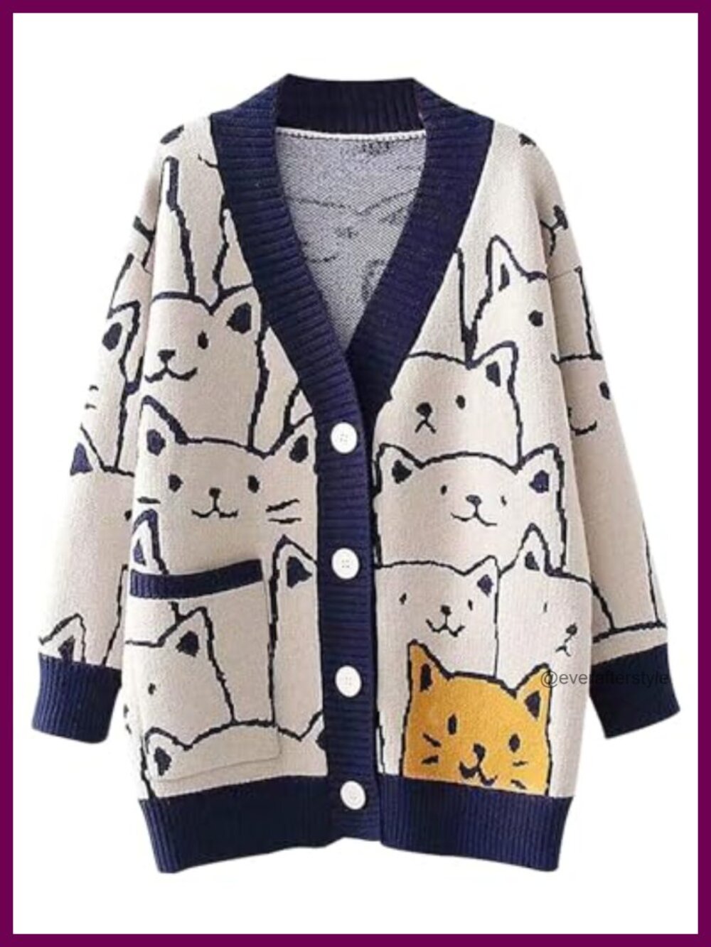 Kawaii Cat Cardigan Oversized V-Neck Button Down Knit Loose Fit Sweater